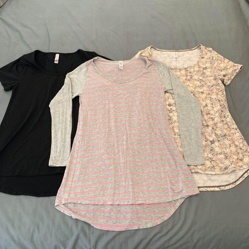 LuLaRoe Shirts Womens XS Black Gray Pink Striped Floral Short, Long Sleeve Lot